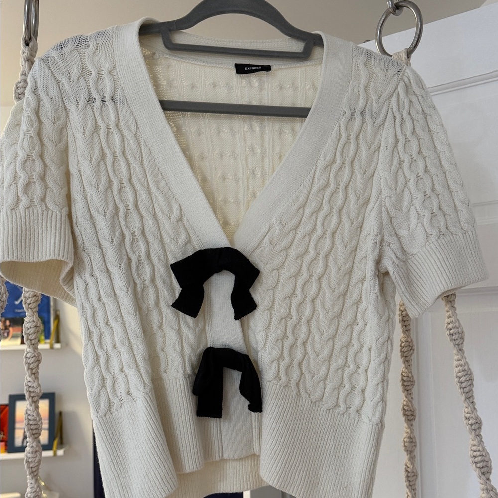 Express Cream Cardigan with Black Accents